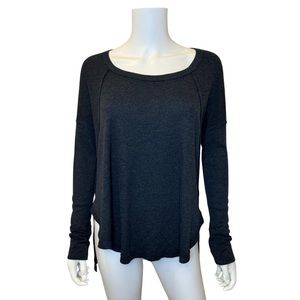 Elan Dark Grey Long Sleeve High Low Side Slit Sweater Top